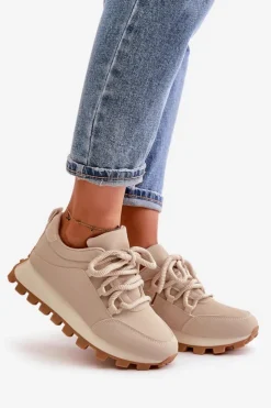 Discount Boto Buty Sportowe Sneakersy Na Platformie Z Eko Skóry Beżowe Riadella