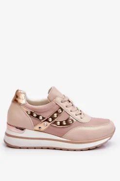 Boto Sneakersy Damskie*Buty Sportowe Z Ćwiekami Nude Adley