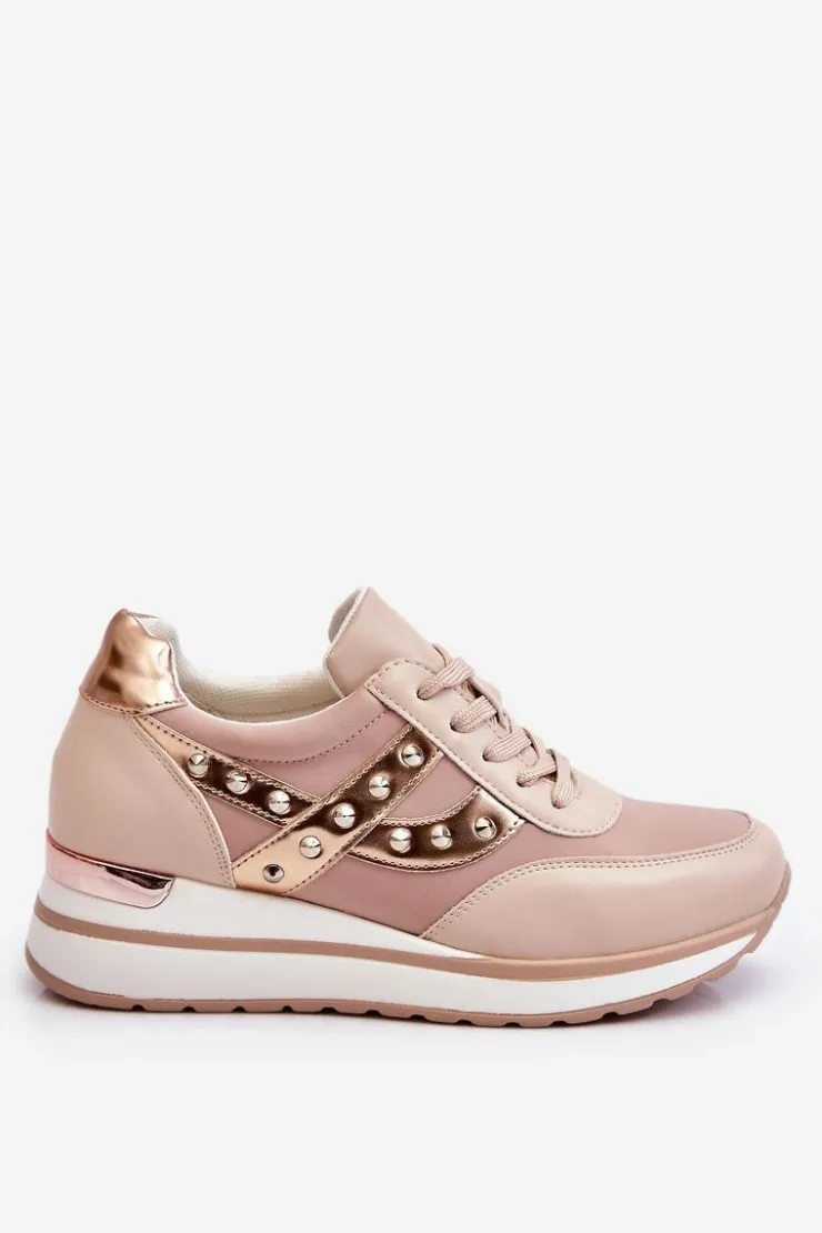 Boto Sneakersy Damskie*Buty Sportowe Z Ćwiekami Nude Adley