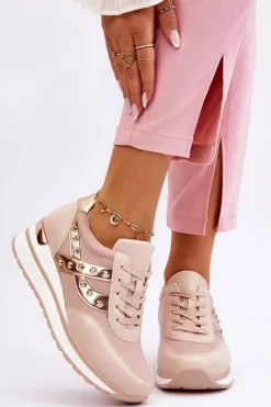 Boto Sneakersy Damskie*Buty Sportowe Z Ćwiekami Nude Adley