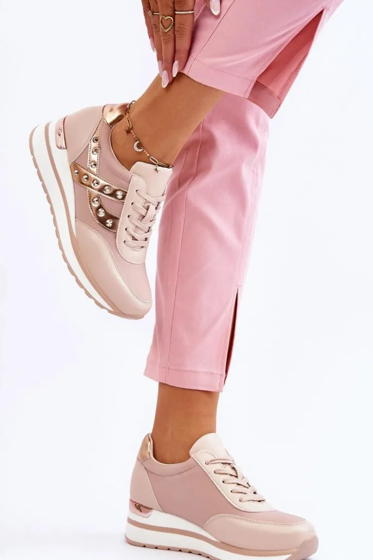 Boto Sneakersy Damskie*Buty Sportowe Z Ćwiekami Nude Adley