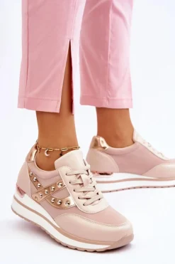 Boto Sneakersy Damskie*Buty Sportowe Z Ćwiekami Nude Adley