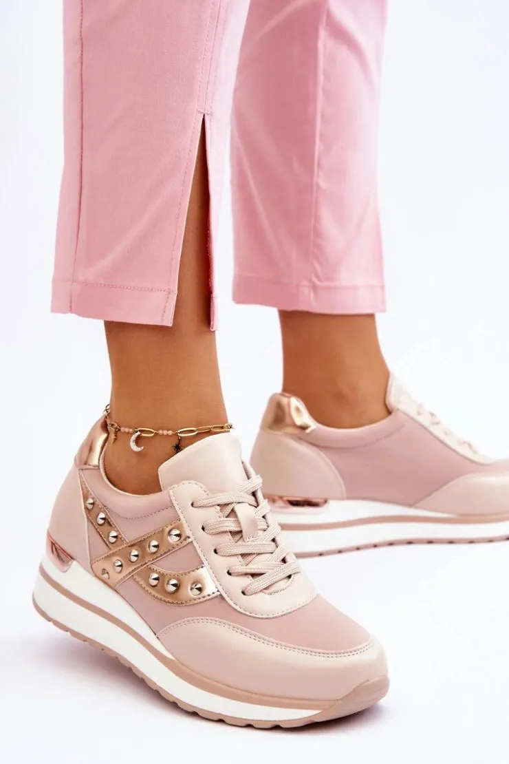 Boto Sneakersy Damskie*Buty Sportowe Z Ćwiekami Nude Adley