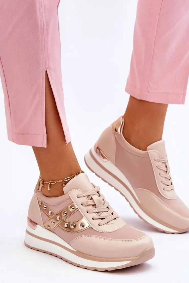 Boto Sneakersy Damskie*Buty Sportowe Z Ćwiekami Nude Adley