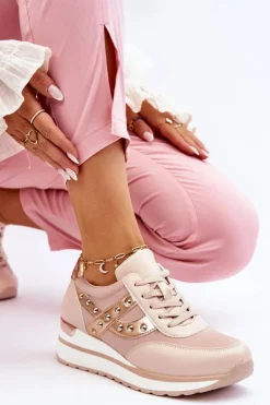 Boto Sneakersy Damskie*Buty Sportowe Z Ćwiekami Nude Adley