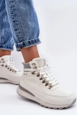 Big Star Shoes Obuwie Trekkingowe Męskie|Trekkingowe Damskie*Buty Trekkingowe Trapery Sznurowane Białe Big Star MM274675