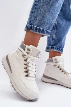 Big Star Shoes Obuwie Trekkingowe Męskie|Trekkingowe Damskie*Buty Trekkingowe Trapery Sznurowane Białe Big Star MM274675