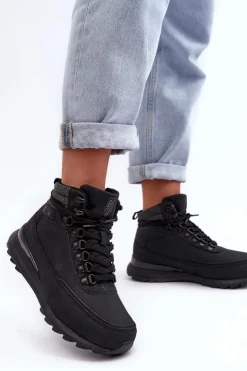 Damskie Big Star Shoes Buty Trekkingowe Trapery Sznurowane Czarne Big Star MM274677