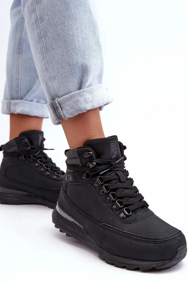 Damskie Big Star Shoes Buty Trekkingowe Trapery Sznurowane Czarne Big Star MM274677
