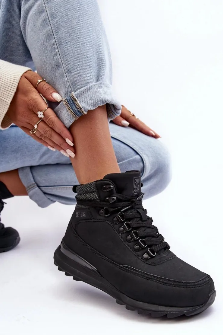 Damskie Big Star Shoes Buty Trekkingowe Trapery Sznurowane Czarne Big Star MM274677