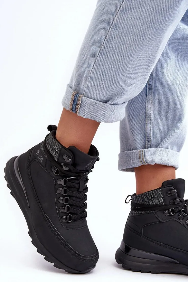 Damskie Big Star Shoes Buty Trekkingowe Trapery Sznurowane Czarne Big Star MM274677