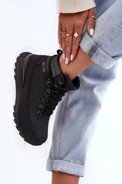 Damskie Big Star Shoes Buty Trekkingowe Trapery Sznurowane Czarne Big Star MM274677