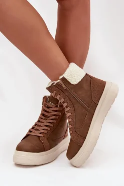 Outlet Lee Cooper Buty Zimowe Damskie Z Kożuszkiem LCJ-25-01-3735 Brązowe Brązowy