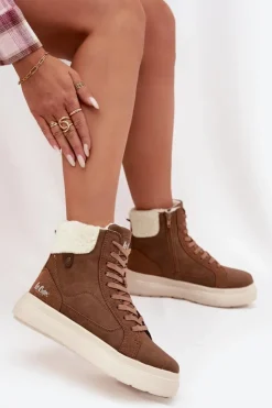 Outlet Lee Cooper Buty Zimowe Damskie Z Kożuszkiem LCJ-25-01-3735 Brązowe Brązowy