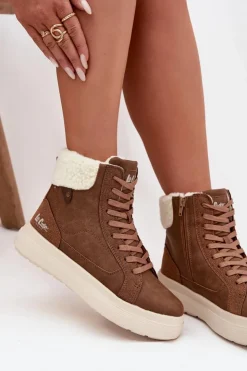 Outlet Lee Cooper Buty Zimowe Damskie Z Kożuszkiem LCJ-25-01-3735 Brązowe Brązowy