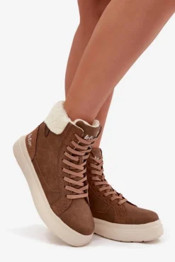 Outlet Lee Cooper Buty Zimowe Damskie Z Kożuszkiem LCJ-25-01-3735 Brązowe Brązowy