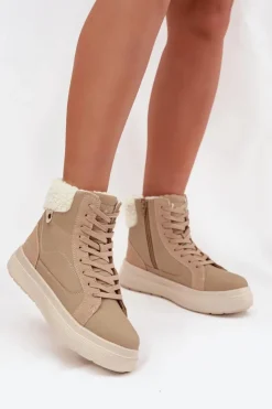 Damskie Lee Cooper Buty Zimowe Damskie Z Kożuszkiem LCJ-25-01-3736 Beżowe