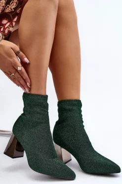 Boto Botki Wiosenne|Botki Na Słupku*Błyszczące Botki Na Słupku Zielone Sognota