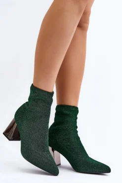 Boto Botki Wiosenne|Botki Na Słupku*Błyszczące Botki Na Słupku Zielone Sognota