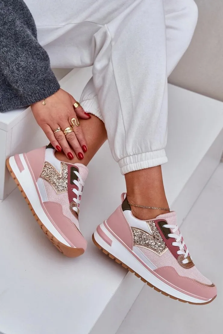 Boto Buty Sportowe Na Platformie|Sneakersy Damskie*Błyszczące Buty Sportowe Damskie Różowe Leesema