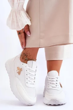 Hot Boto Błyszczące Buty Sportowe Z Ozdobą Białe Seneca Biały