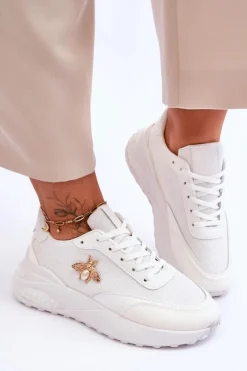 Hot Boto Błyszczące Buty Sportowe Z Ozdobą Białe Seneca Biały