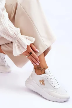 Hot Boto Błyszczące Buty Sportowe Z Ozdobą Białe Seneca Biały