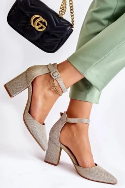 Best Boto Błyszczące Czółenka Na Słupku Złote Amira