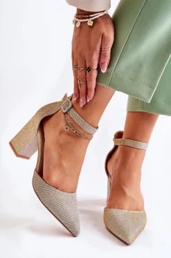 Best Boto Błyszczące Czółenka Na Słupku Złote Amira