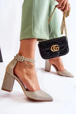 Best Boto Błyszczące Czółenka Na Słupku Złote Amira