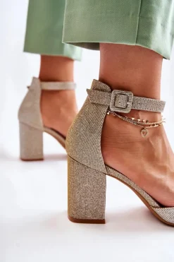 Best Boto Błyszczące Czółenka Na Słupku Złote Amira