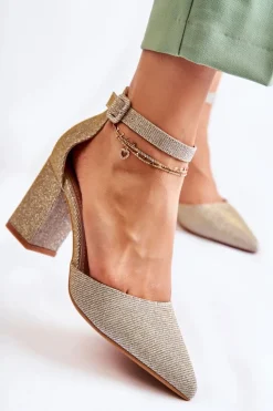 Best Boto Błyszczące Czółenka Na Słupku Złote Amira