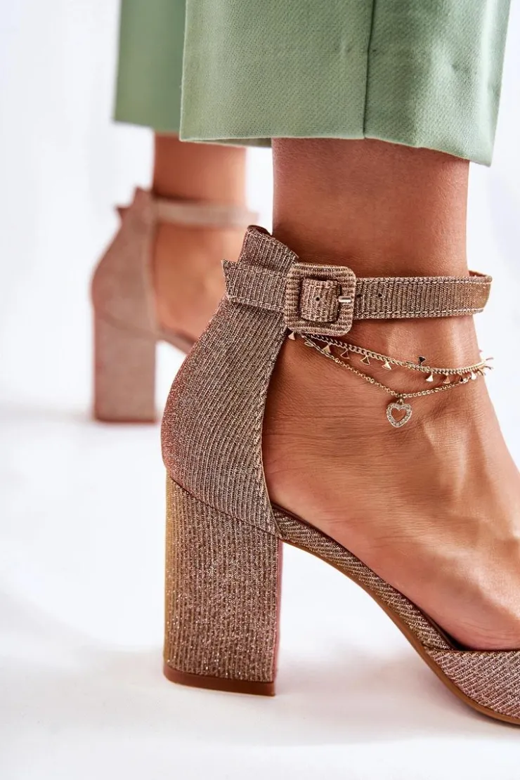 Boto Czółenka Na Słupku|Czółenka Klasyczne*Błyszczące Czółenka Na Słupku Ciemnozłote Amira