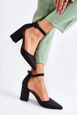 Damskie Boto Błyszczące Czółenka Na Słupku Czarne Amira