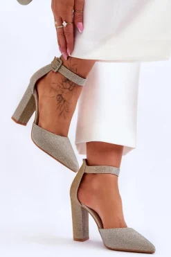 Clearance Boto Błyszczące Czółenka Na Wyższym Słupku Złote True Love