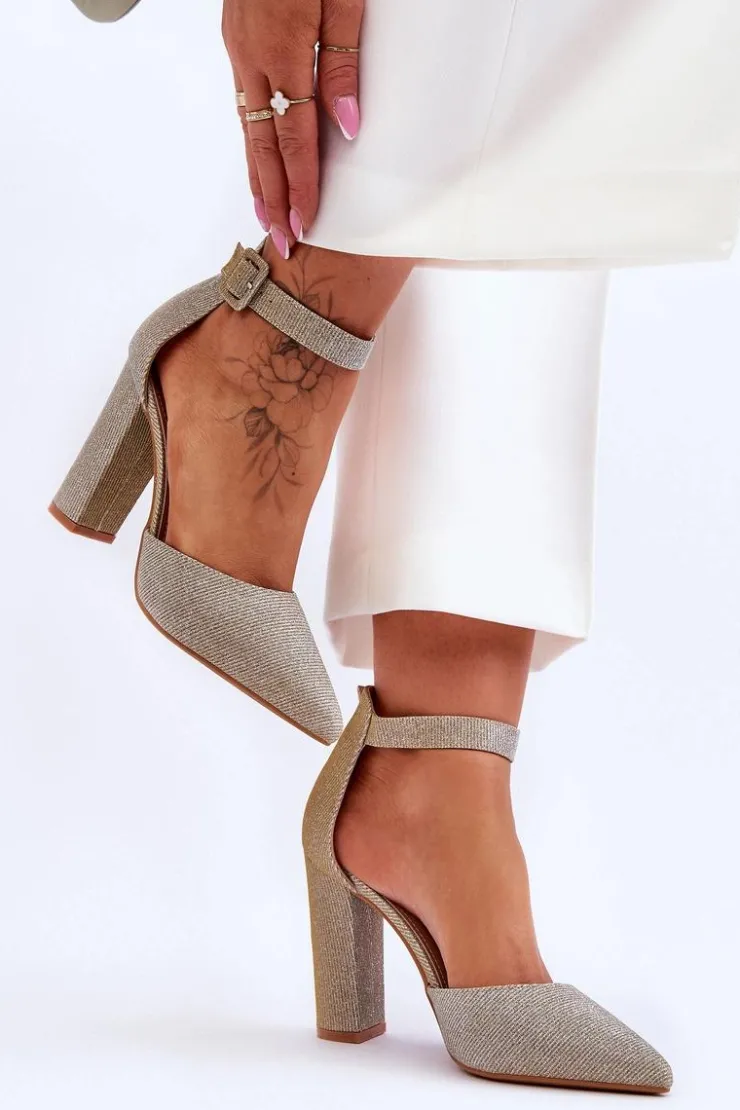 Clearance Boto Błyszczące Czółenka Na Wyższym Słupku Złote True Love