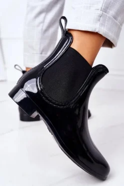 Damskie Boto Błyszczące Kalosze Sztyblety Czarne Umbrella