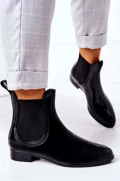 Damskie Boto Błyszczące Kalosze Sztyblety Czarne Umbrella