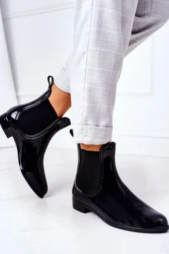 Damskie Boto Błyszczące Kalosze Sztyblety Czarne Umbrella