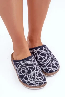 INBLU Kapcie Klasyczne|Klapki Damskie Klasyczne*Błyszczące Kapcie Damskie CT000028 Granatowe Niebieski