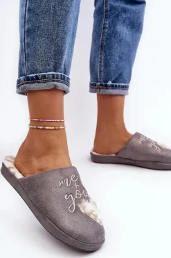 Hot Boto Błyszczące Kapcie Damskie Szare Geraja Szary