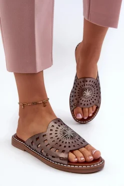 Boto Klapki Damskie Klasyczne*Błyszczące Klapki Damskie Na Płaskim Obcasie Z Ozdobą Miedziane Ebirena