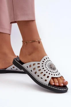 Boto Klapki Damskie Klasyczne*Błyszczące Klapki Damskie Na Płaskim Obcasie Z Ozdobą Srebrne Ebirena Srebrny