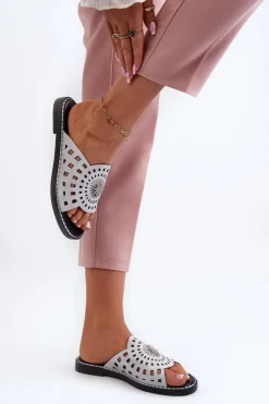 Boto Klapki Damskie Klasyczne*Błyszczące Klapki Damskie Na Płaskim Obcasie Z Ozdobą Srebrne Ebirena Srebrny