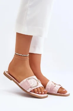 Best Boto Błyszczące Klapki Damskie Z Ozdobą Różowe Taleci Różowy