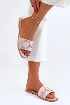 Best Boto Błyszczące Klapki Damskie Z Ozdobą Różowe Taleci Różowy