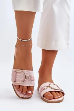 Best Boto Błyszczące Klapki Damskie Z Ozdobą Różowe Taleci Różowy