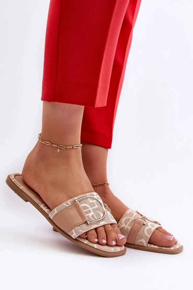 New Boto Błyszczące Klapki Damskie Z Ozdobą Beżowe Taleci Beżowy