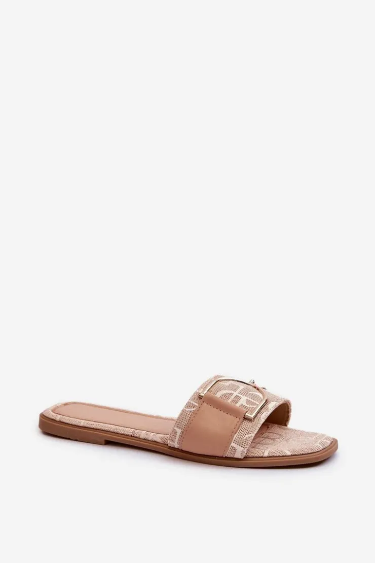 New Boto Błyszczące Klapki Damskie Z Ozdobą Beżowe Taleci Beżowy