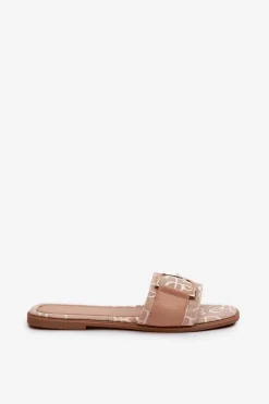 New Boto Błyszczące Klapki Damskie Z Ozdobą Beżowe Taleci Beżowy